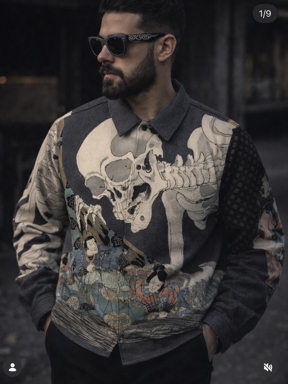 Rebel Vengeance Graphic Skull Panel Jacket L EUC
